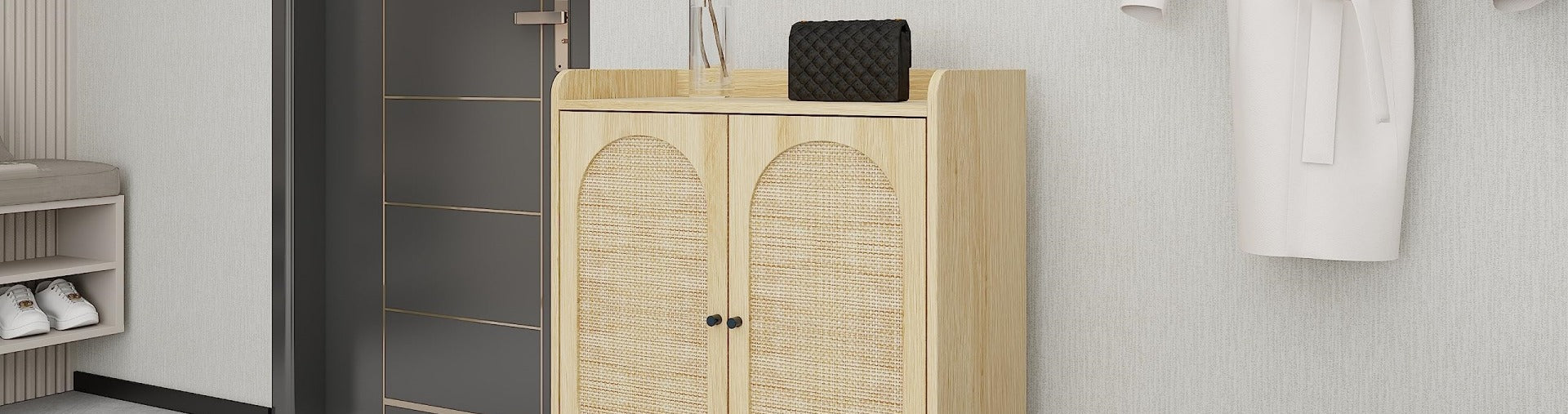 Rattan Shoe Cabinet 4-Tier Freestanding Shoe Rack With 2 Rattan Doors –  GiraTree