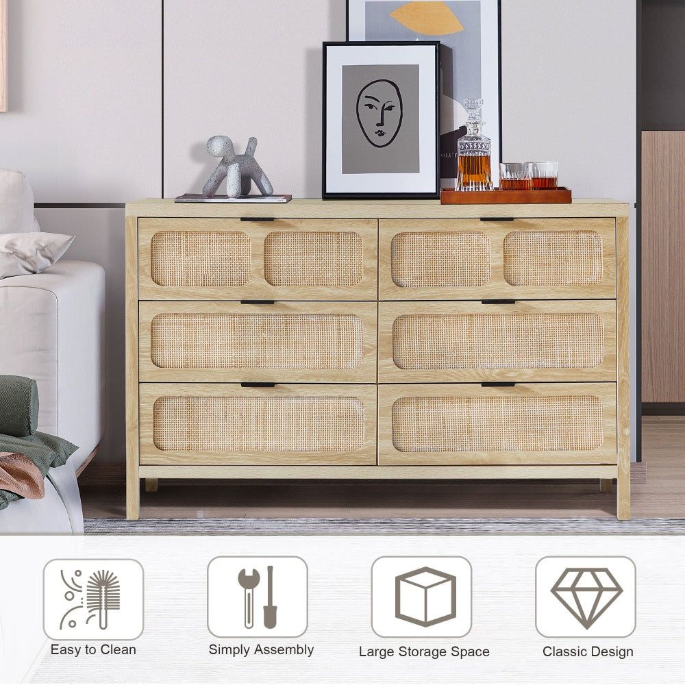 Modern Rattan 6 Drawers Dresser