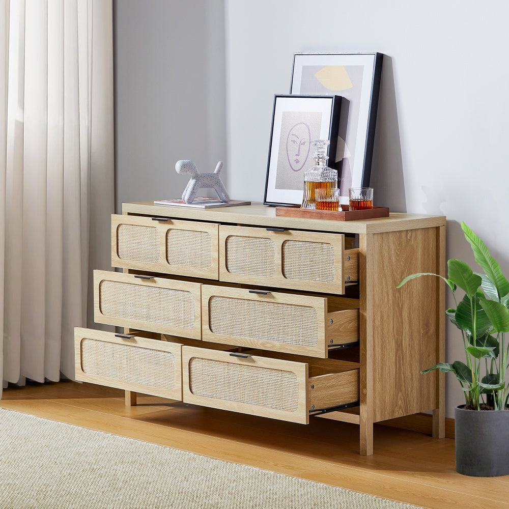 Modern Rattan 6 Drawers Dresser