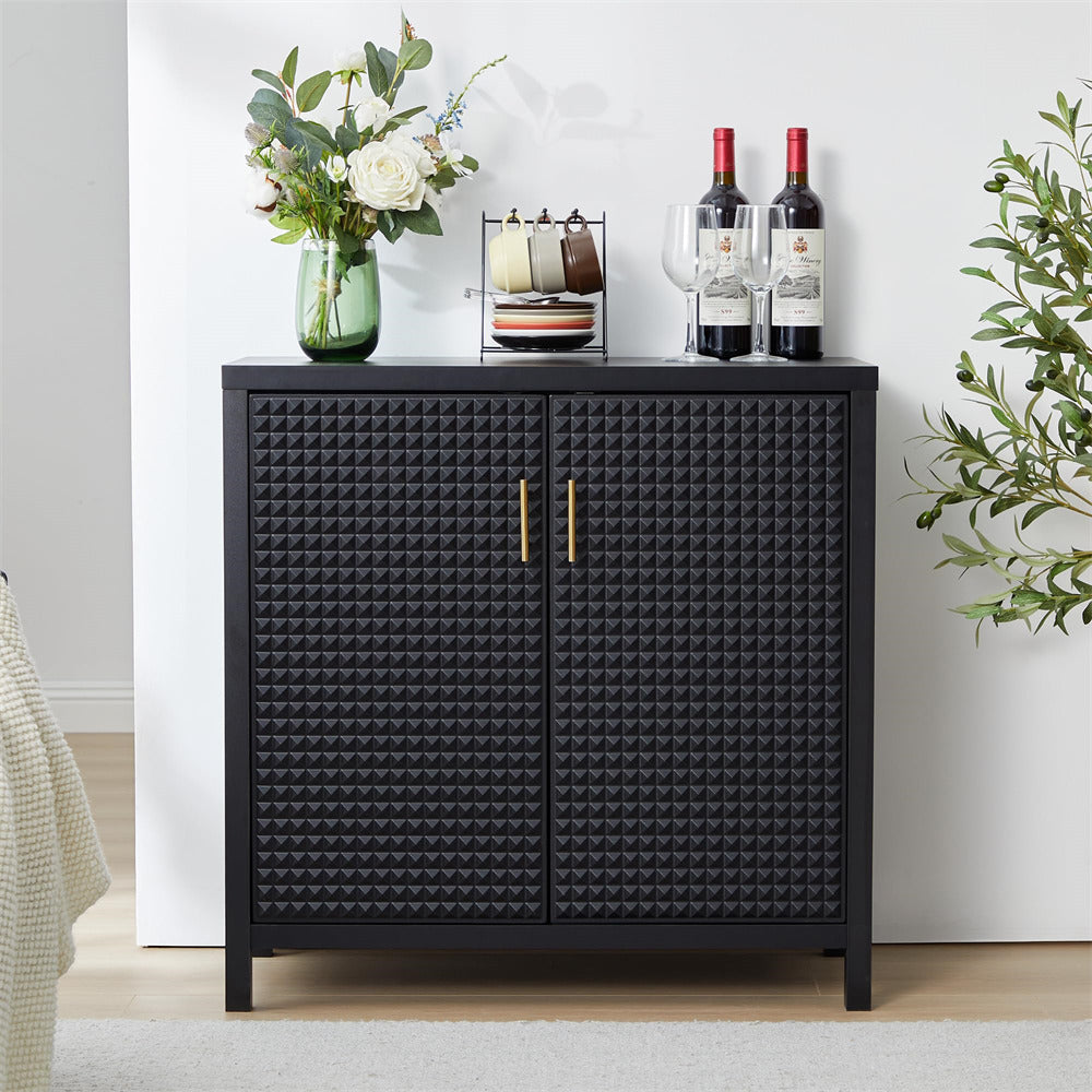 Black 31.5" Modern Buffet Sideboard Console Cabinet with 2 Lattice Doors