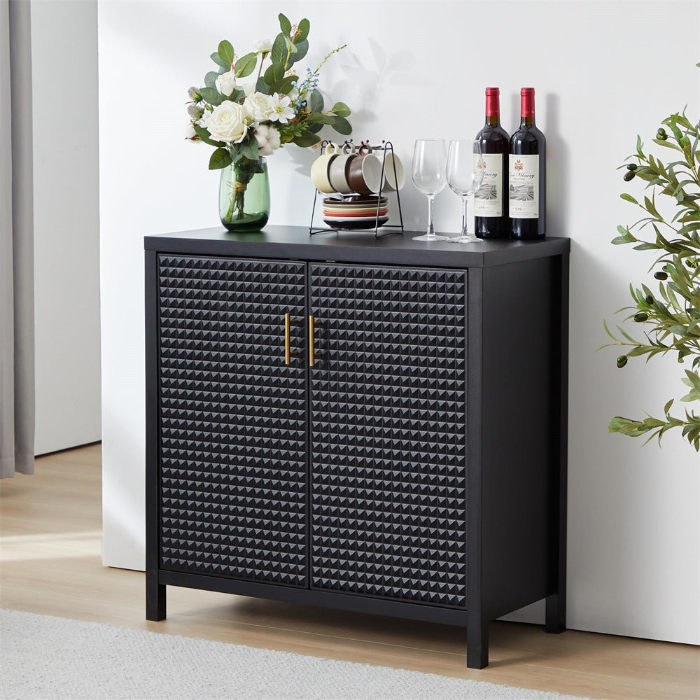 Black 31.5" Modern Buffet Sideboard Console Cabinet with 2 Lattice Doors