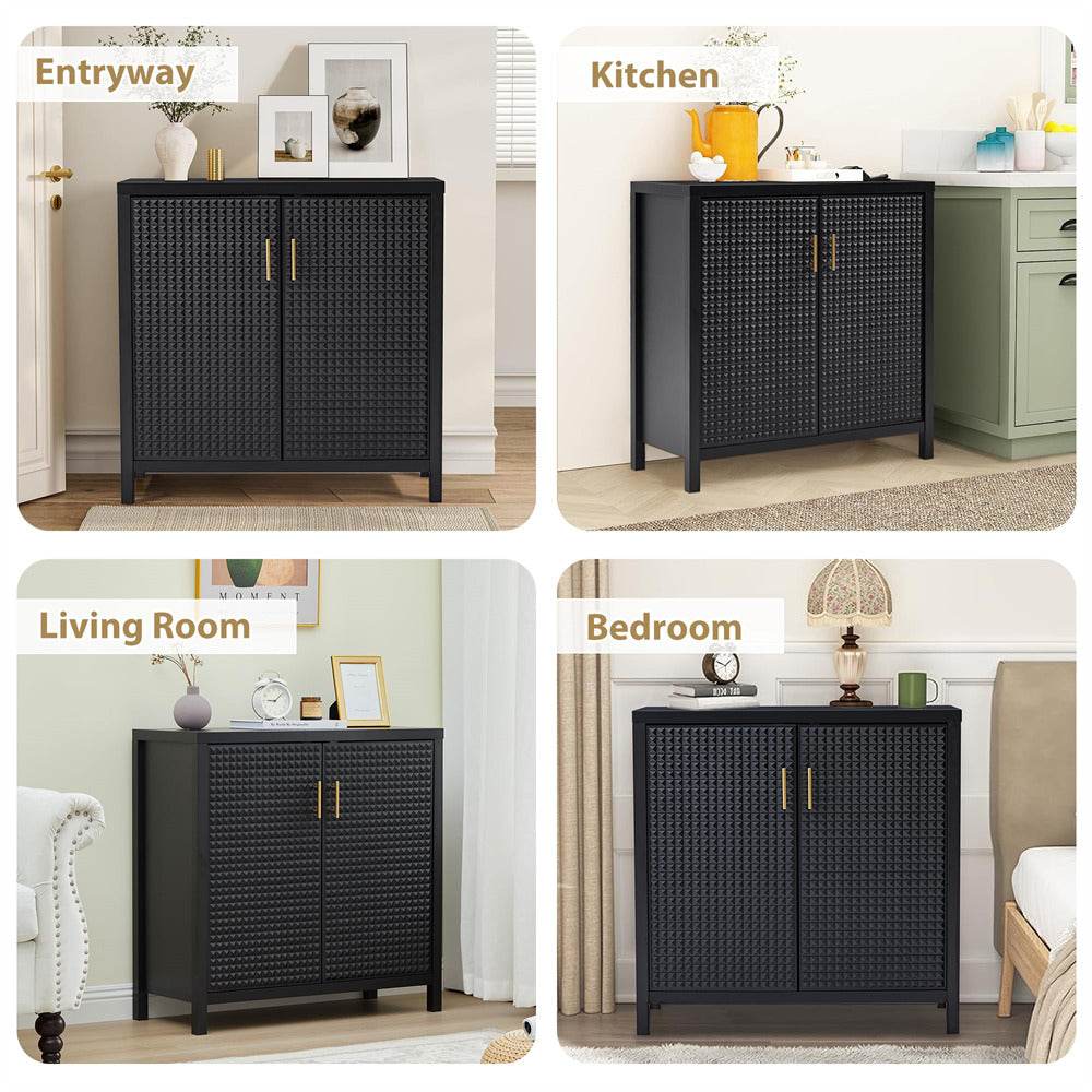 Black 31.5" Modern Buffet Sideboard Console Cabinet with 2 Lattice Doors