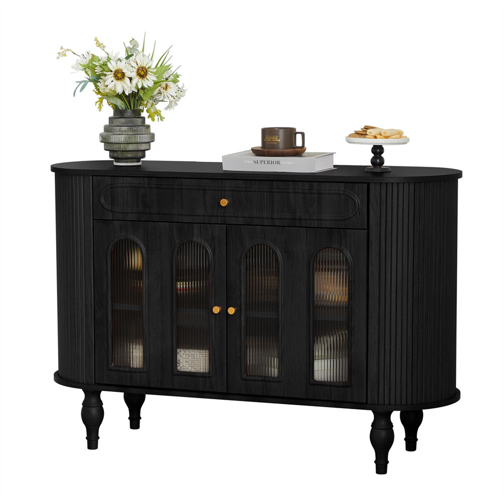 Black 47'' Modern Fluted Sideboard Storage Cabinet Console Table with Tambour Sliding Side