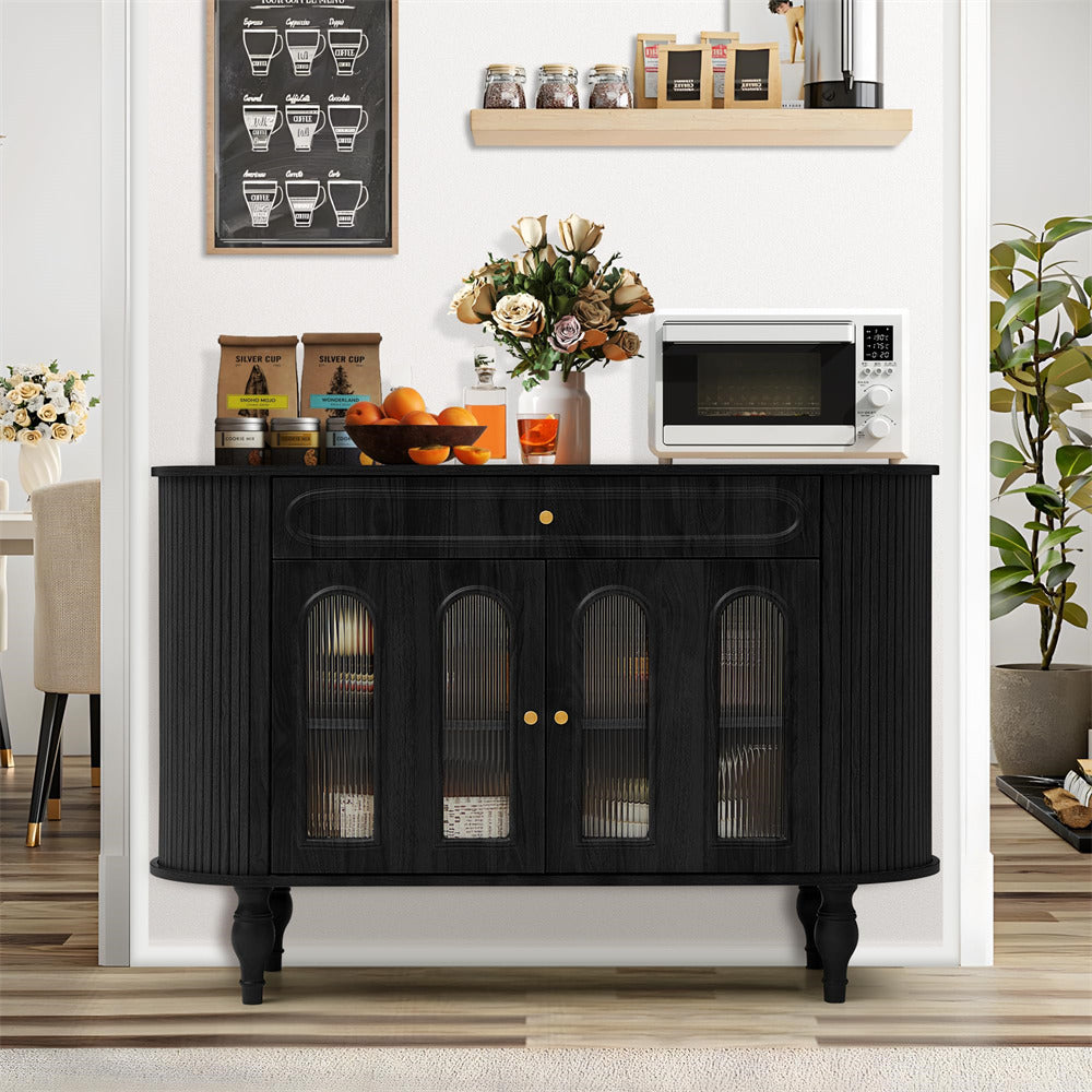 Black 47'' Modern Fluted Sideboard Storage Cabinet Console Table with Tambour Sliding Side