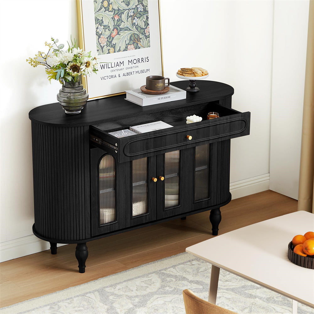 Black 47'' Modern Fluted Sideboard Storage Cabinet Console Table with Tambour Sliding Side