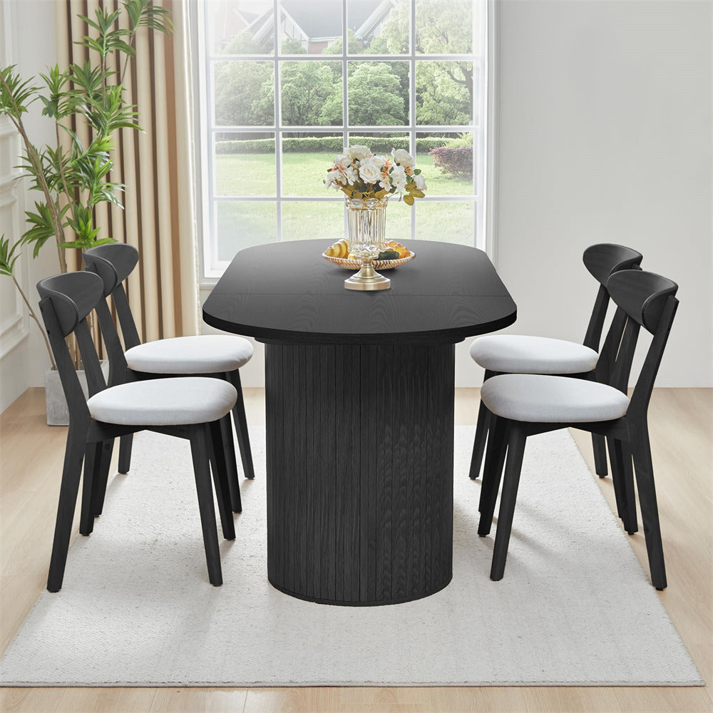 Black 70.8 Inch Modern Farmhouse Oval Kitchen Dining Table with Semi-Cylindrical Legs Base