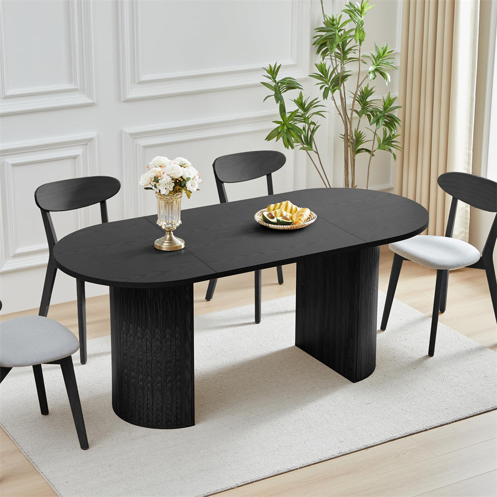 Black 70.8 Inch Modern Farmhouse Oval Kitchen Dining Table with Semi-Cylindrical Legs Base