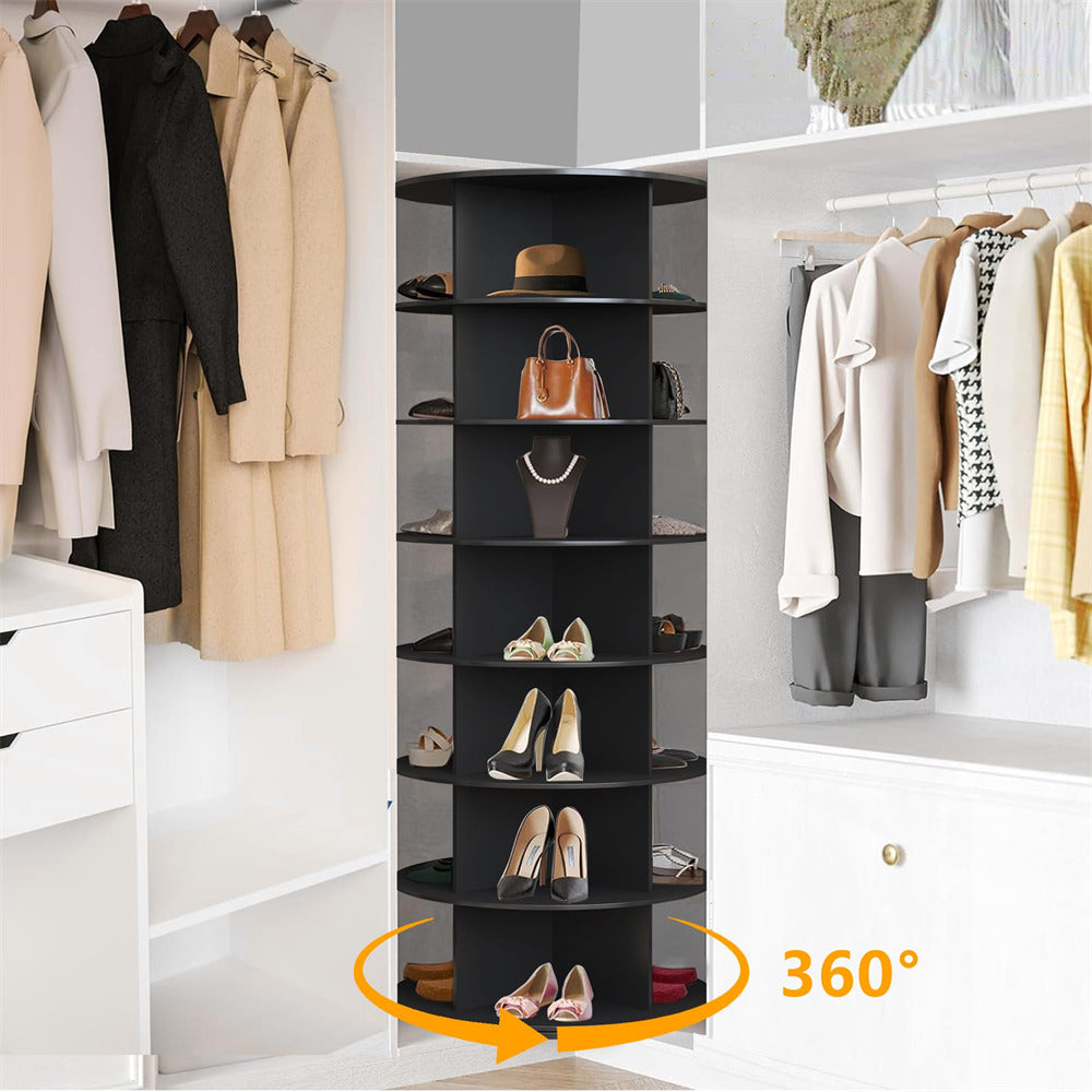 Black 7 Tier Rotating Shoe Rack Tower 360 Spinning Vertical Shoe Storage Rack