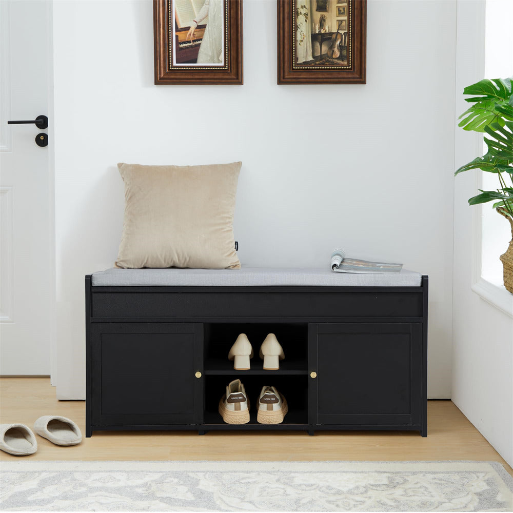 Entryway Shoe Storage Bench Black