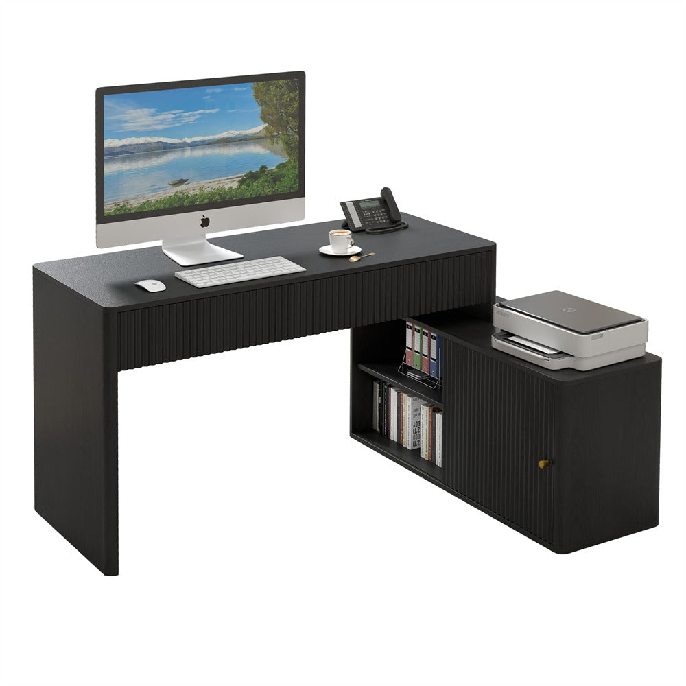 Black Modern Corner L Shaped Computer Desk Table Home Office Desk with Storage and Drawers