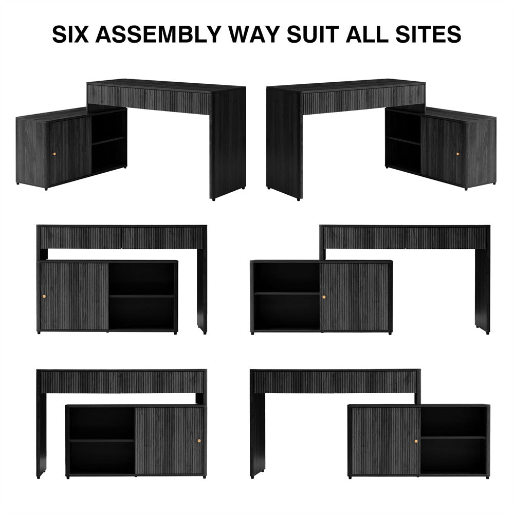 Black Modern Corner L Shaped Computer Desk Table Home Office Desk with Storage and Drawers