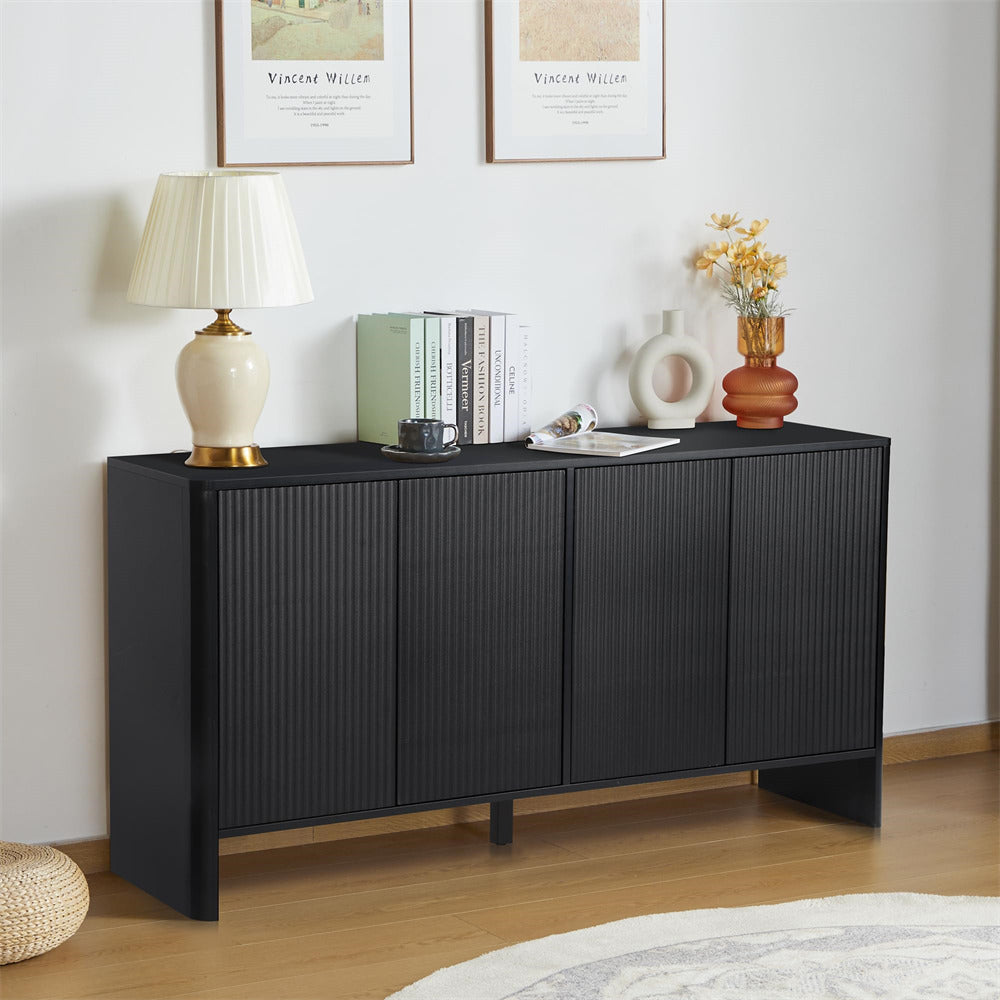 Black Modern Kitchen Storage Sideboard Buffet Cabinet Console Table with 4 Fluted Doors