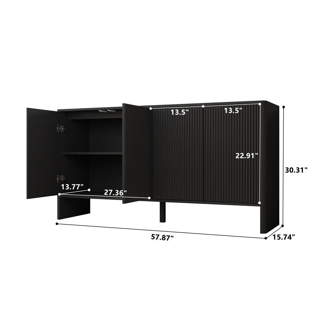 Black Modern Kitchen Storage Sideboard Buffet Cabinet Console Table with 4 Fluted Doors Size
