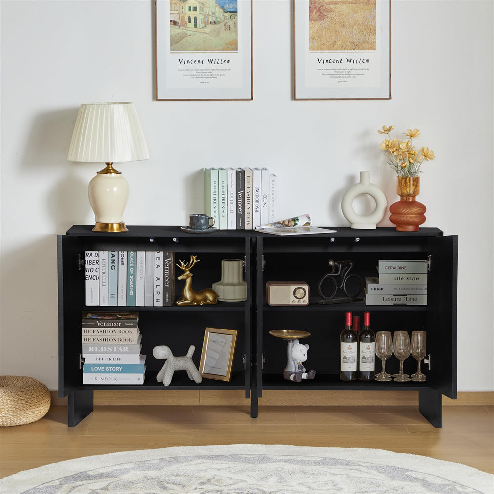 Black Modern Kitchen Storage Sideboard Buffet Cabinet Console Table with 4 Fluted Doors