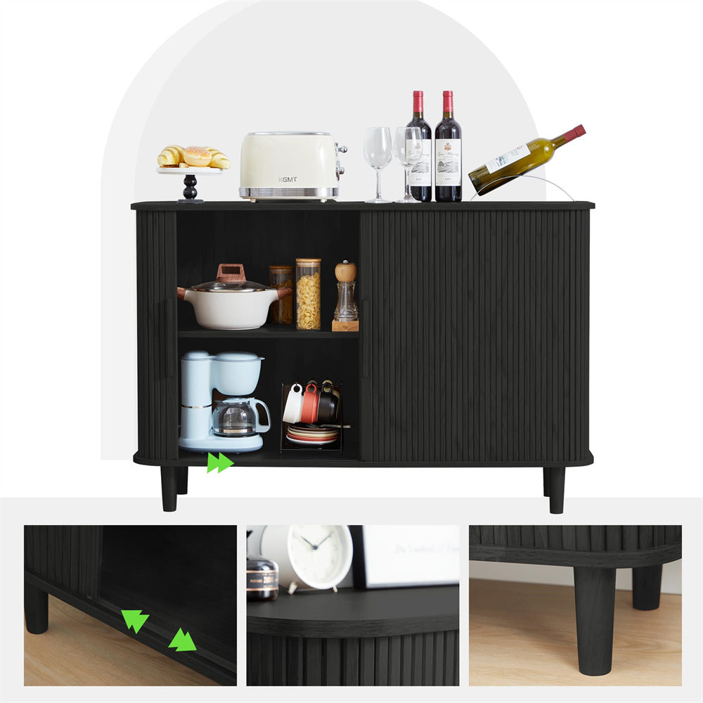 Black Modern Wooden Sideboard Storage Cabinet with 2 Sliding Doors and Handles