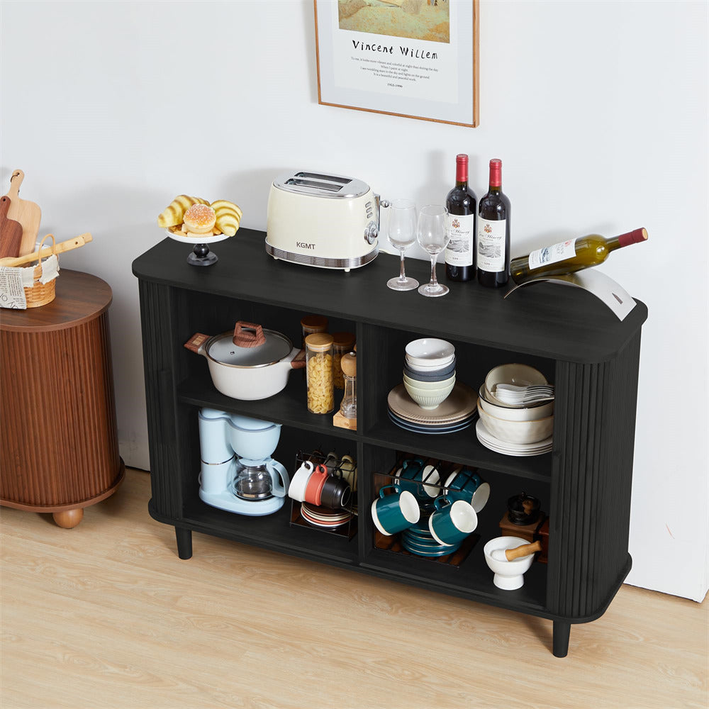 Black Modern Wooden Sideboard Storage Cabinet with 2 Sliding Doors and Handles