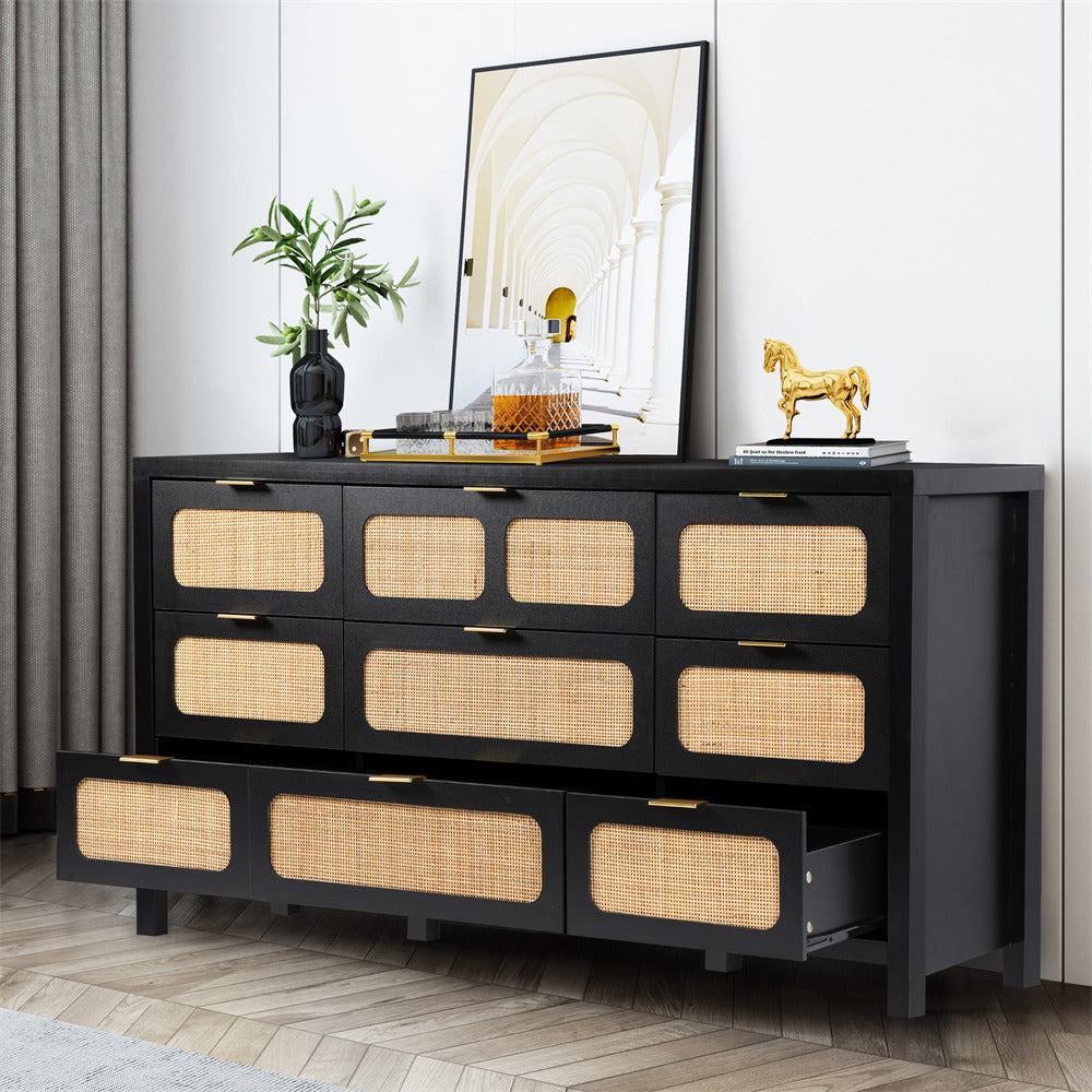 Black Rattan 9 drawer dressers