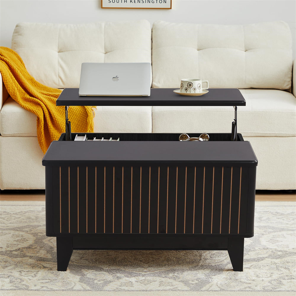 Black Square Wood Lift Top Coffee Table with Hidden Storage Compartment