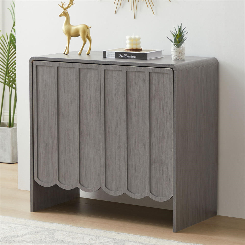 Grey Modern Wood Storage Cabinet Sideboard with 2 Doors and Wave Panel