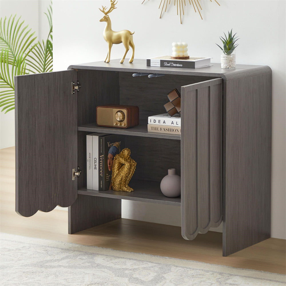 Grey Modern Wood Storage Cabinet Sideboard with 2 Doors and Wave Panel