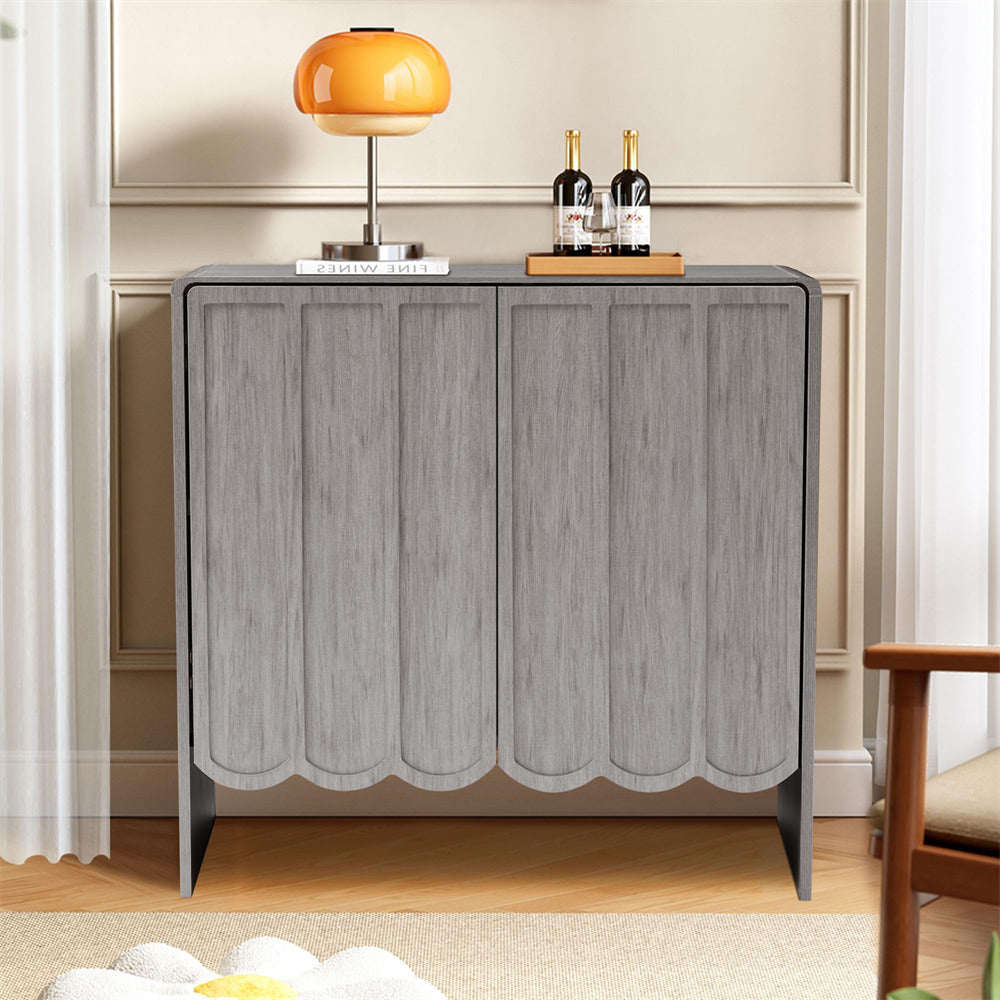 Grey Modern Wood Storage Cabinet Sideboard with 2 Doors and Wave Panel