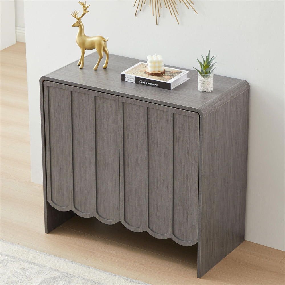 Grey Modern Wood Storage Cabinet Sideboard with 2 Doors and Wave Panel