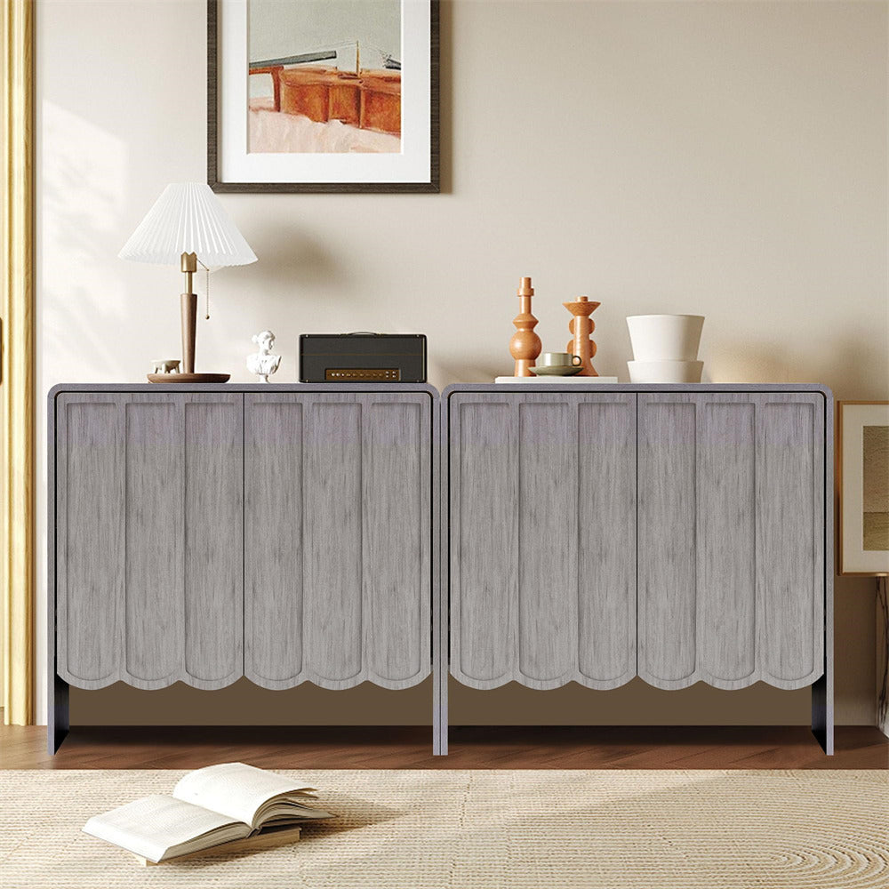 Grey Modern Wood Storage Cabinet Sideboard with 2 Doors and Wave Panel