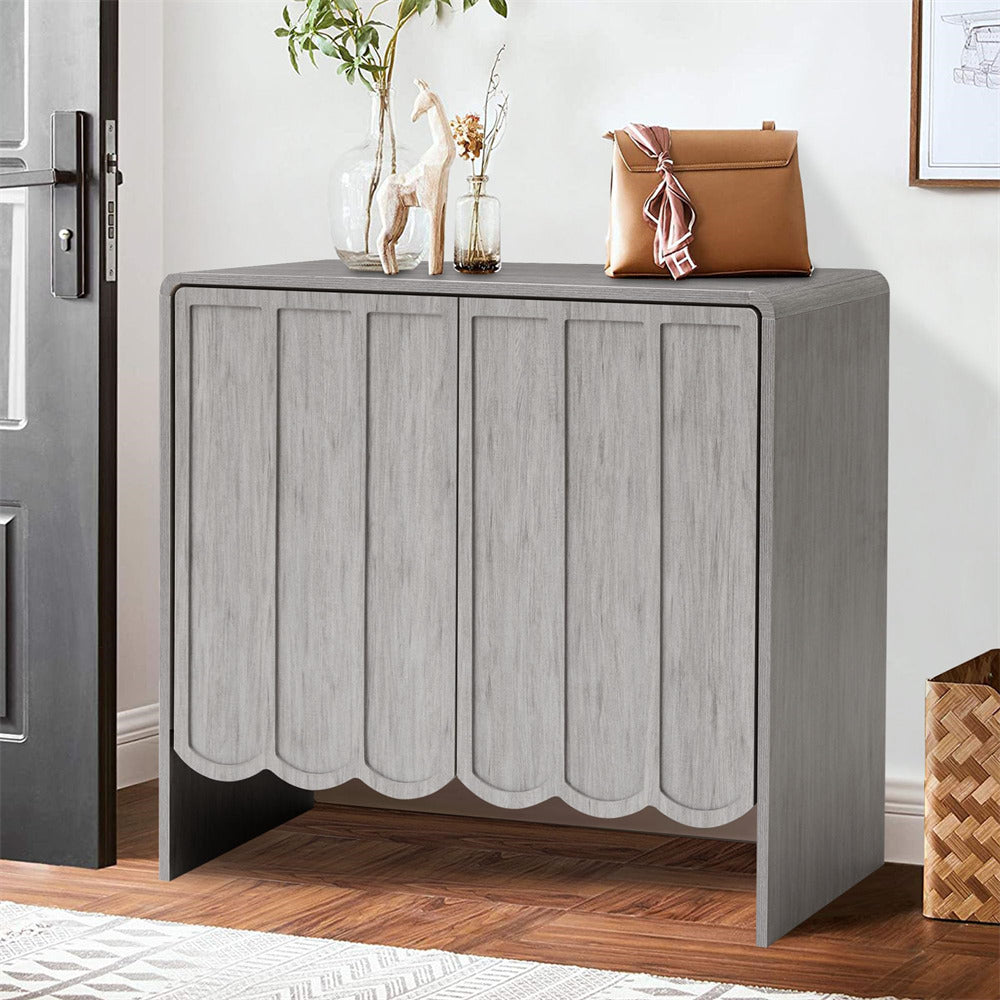 Grey Modern Wood Storage Cabinet Sideboard with 2 Doors and Wave Panel