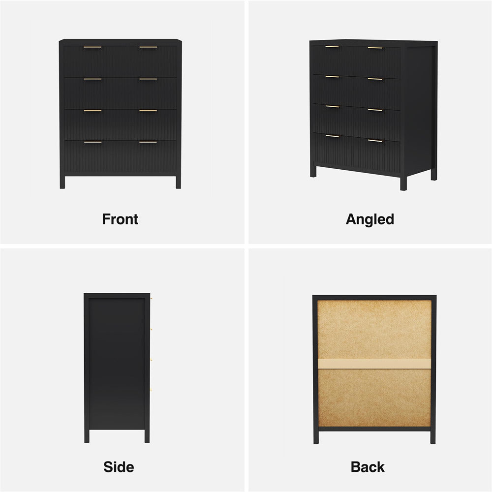 Mid Century Modern Dresser Black Farmhouse Wooden Storage Cabinet with 4 Drawers