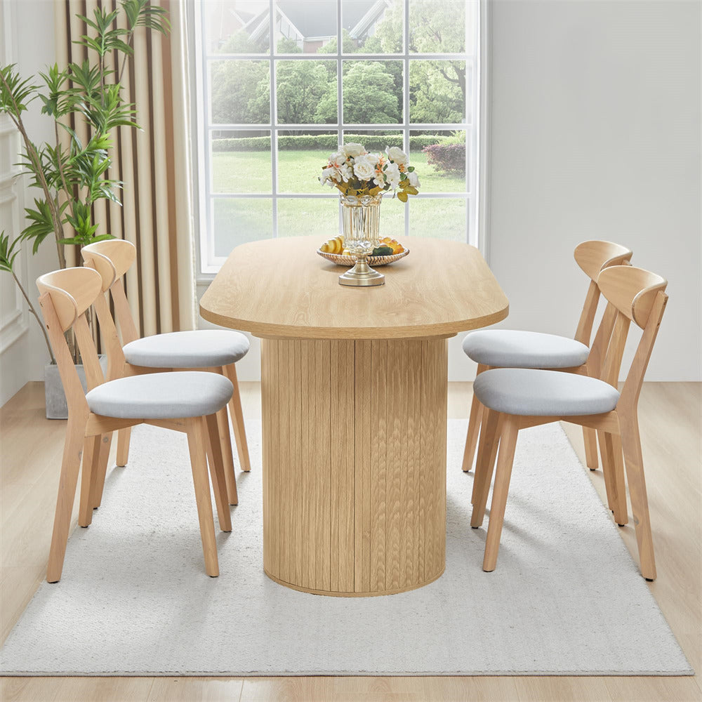 Natural 70.8 Inch Modern Farmhouse Oval Kitchen Dining Table with Semi-Cylindrical Legs Base