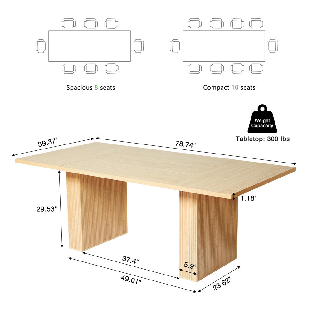 Natural 78 Inch Dining Table Modern Farmhouse Wooden Rectangular Kitchen Table Size