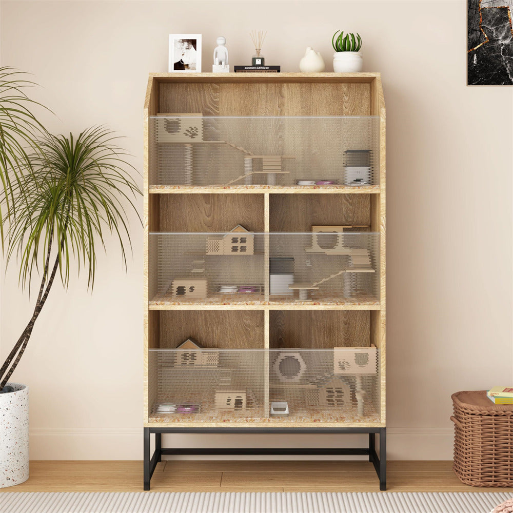 Natural Large Wooden Hamster Cage with 3-Tier Storage Cabinet and Openable Top