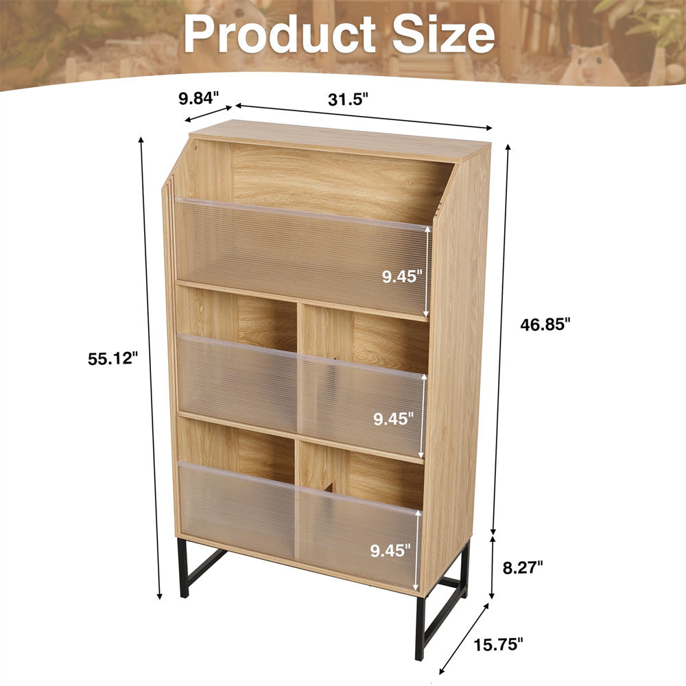 Natural Large Wooden Hamster Cage with 3-Tier Storage Cabinet and Openable Top  Size