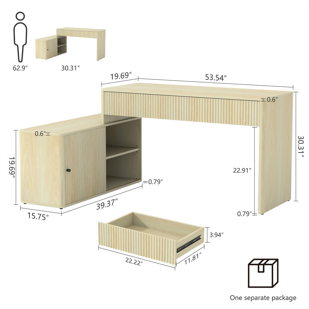 Natural Modern Corner L Shaped Computer Desk Table Home Office Desk with Storage and Drawers