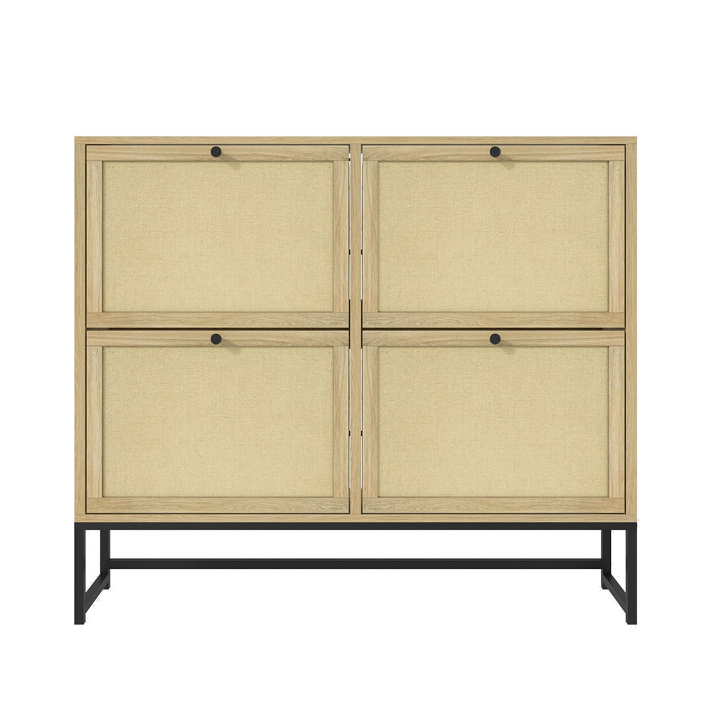 Natural Modern Entryway Wooden Shoe Cabinet with 4 Door 2-Tier Flip Drawers