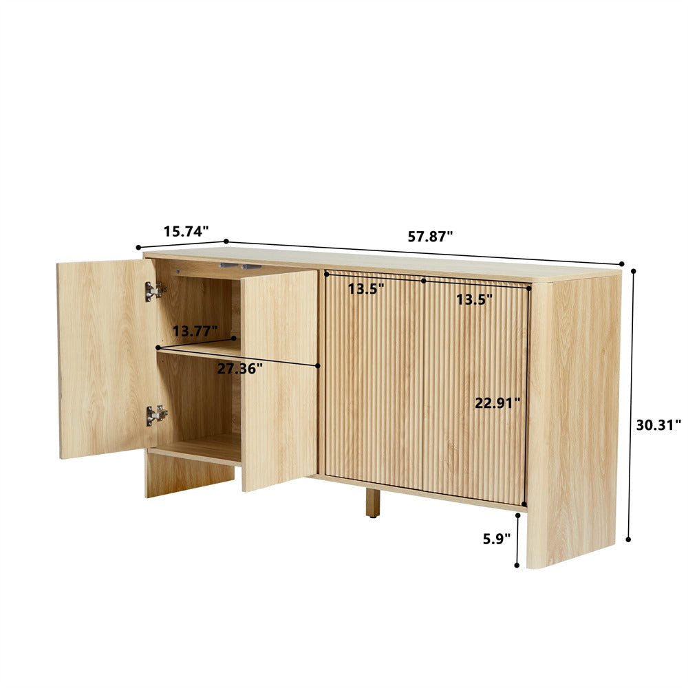 Natural Modern Kitchen Storage Sideboard Buffet Cabinet Console Table with 4 Fluted Doors Size