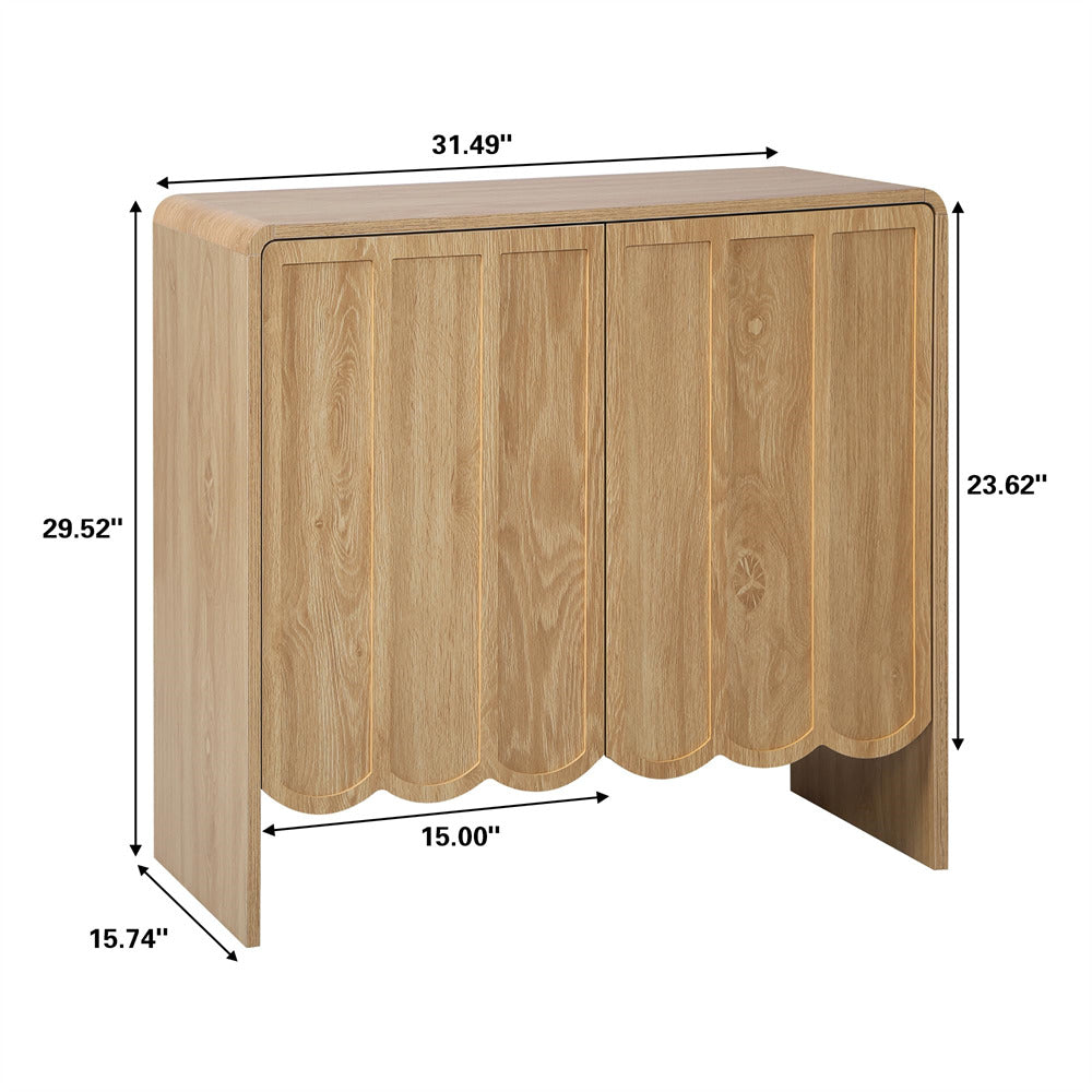 Natural Modern Wood Storage Cabinet Sideboard with 2 Doors and Wave Panel