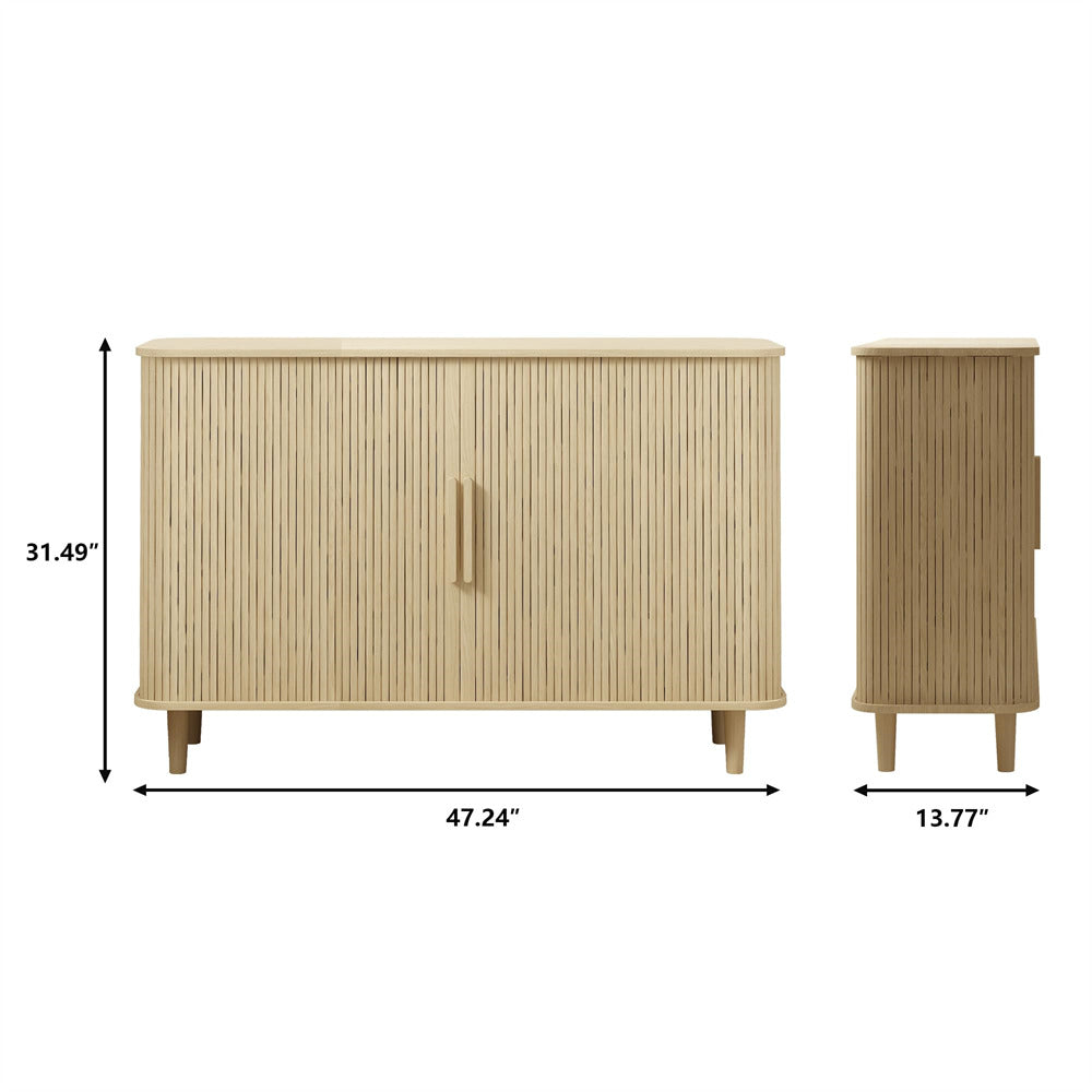 Natural Modern Wooden Sideboard Storage Cabinet with 2 Sliding Doors and Handles