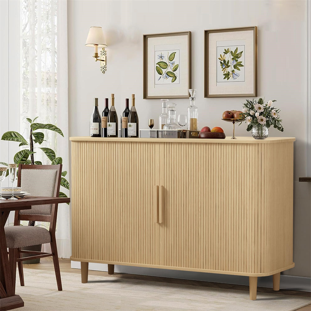 Natural Modern Wooden Sideboard Storage Cabinet with 2 Sliding Doors and Handles