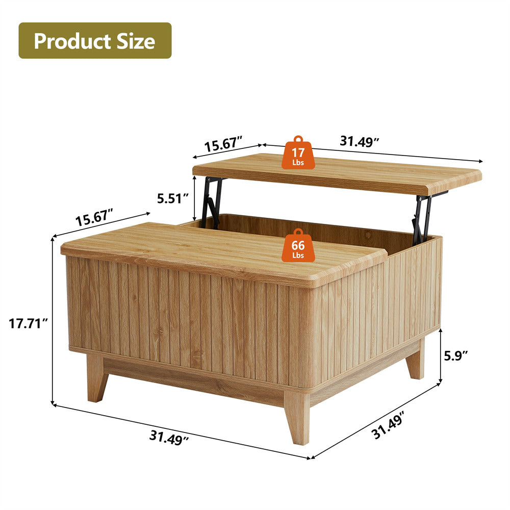 Natural Square Wood Lift Top Coffee Table Size