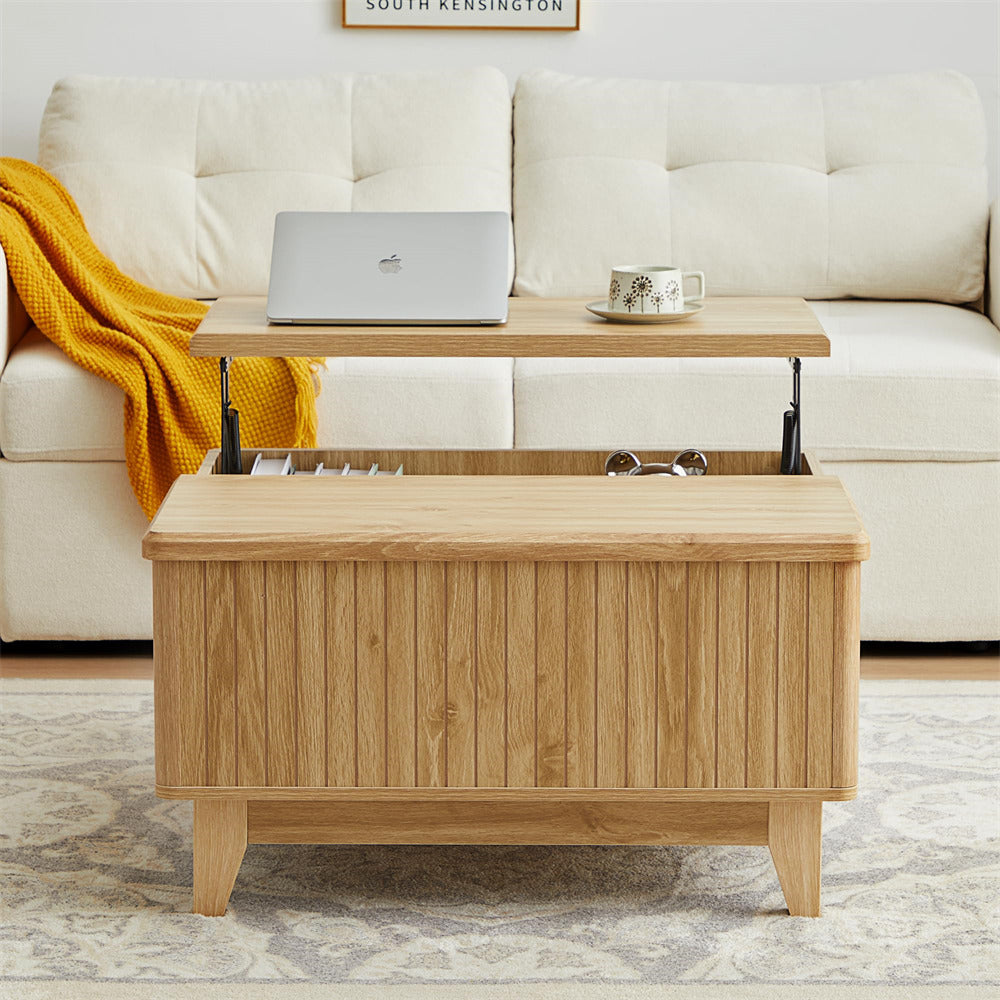 Natural Square Wood Lift Top Coffee Table with Hidden Storage Compartment