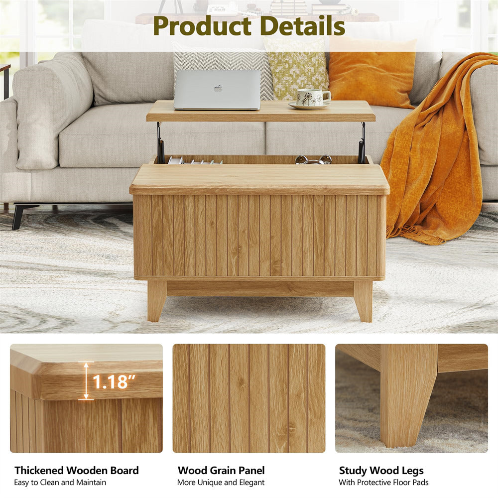 Natural Square Wood Lift Top Coffee Table with Hidden Storage Compartment