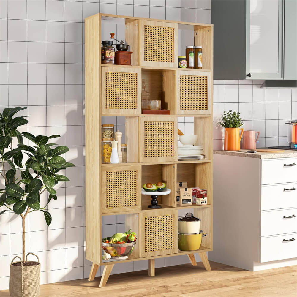 Solid Wood Kitchen Pantry Cabinet Natural with Freestanding Storage Shelving Unit