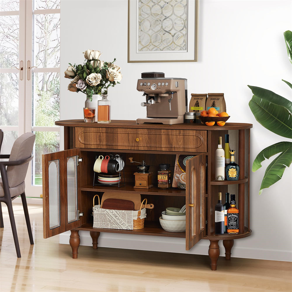 Walnut 47'' Modern Fluted Sideboard Storage Cabinet Console Table with Tambour Sliding Side