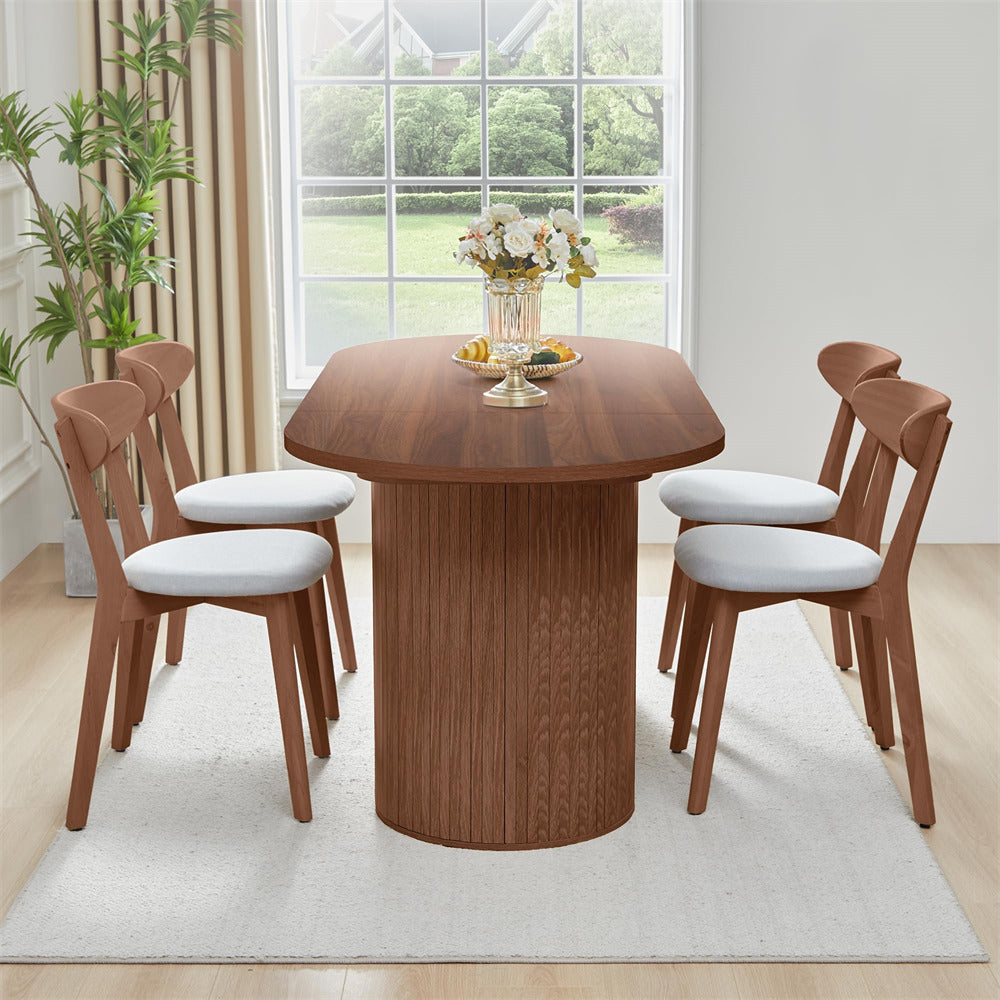 Walnut 70.8 Inch Modern Farmhouse Oval Kitchen Dining Table with Semi-Cylindrical Legs Base