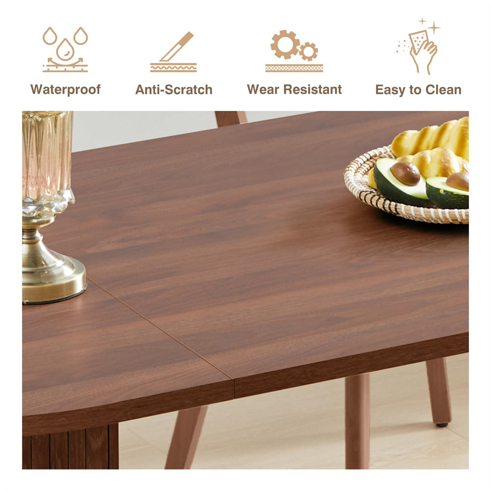 Walnut 70.8 Inch Modern Farmhouse Oval Kitchen Dining Table with Semi-Cylindrical Legs Base