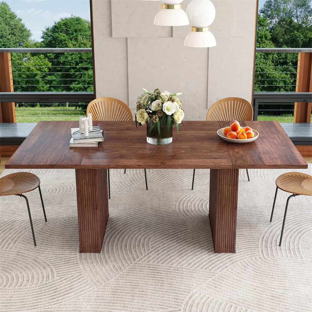 Walnut 78 Inch Dining Table Modern Farmhouse Wooden Rectangular Kitchen Table