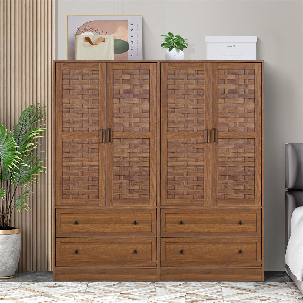 Walnut Armoire Wardrobe Closet with 2 Woven Doors