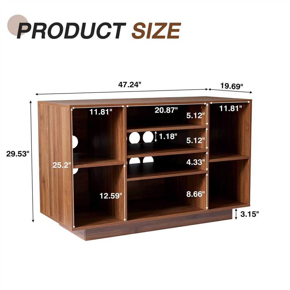 Walnut Media Console Stereo Cabinet Audio Rack with 3 Hight-Adjustable Shelves and 16 Cable Holes