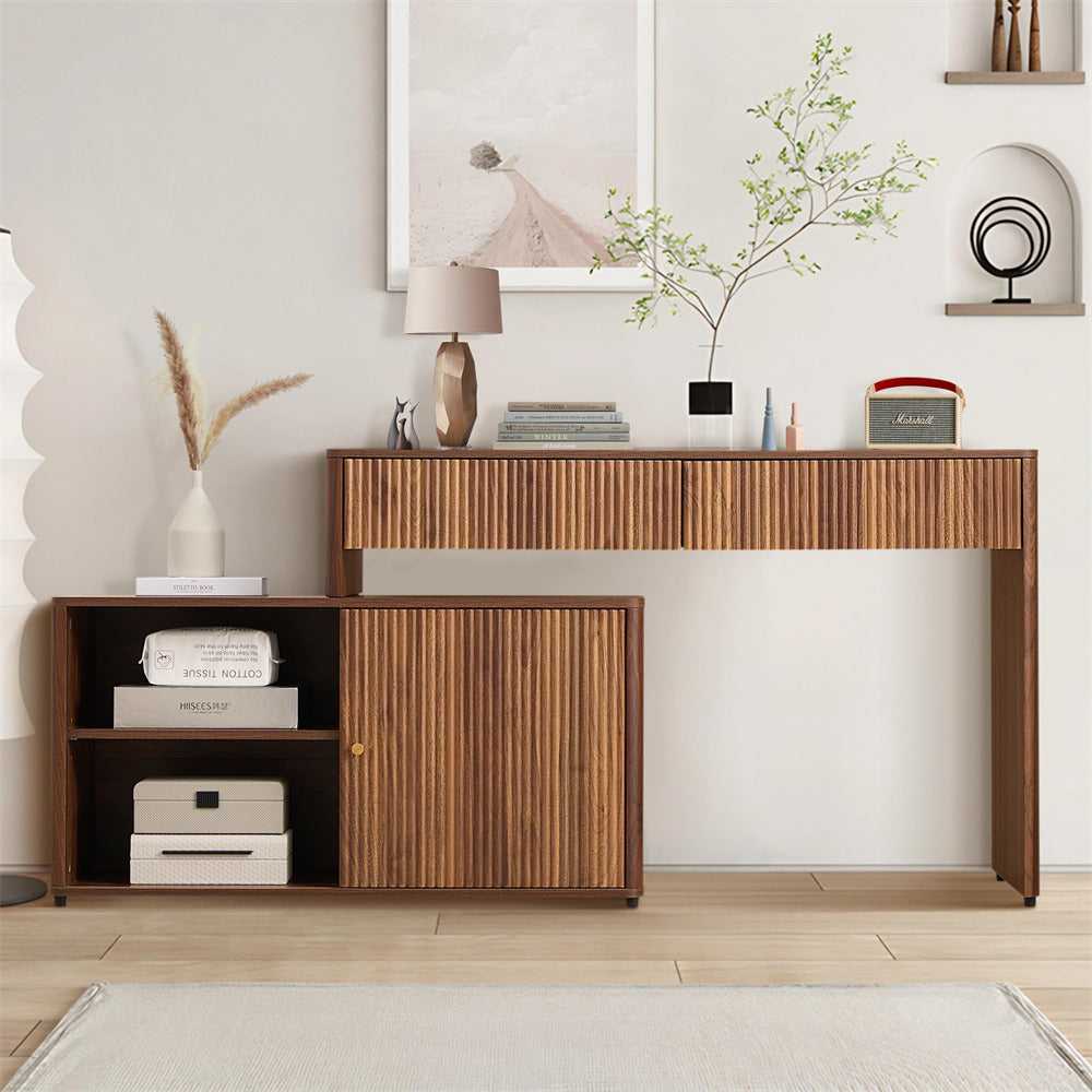 Walnut Modern Corner L Shaped Computer Desk Table Home Office Desk with Storage and Drawers